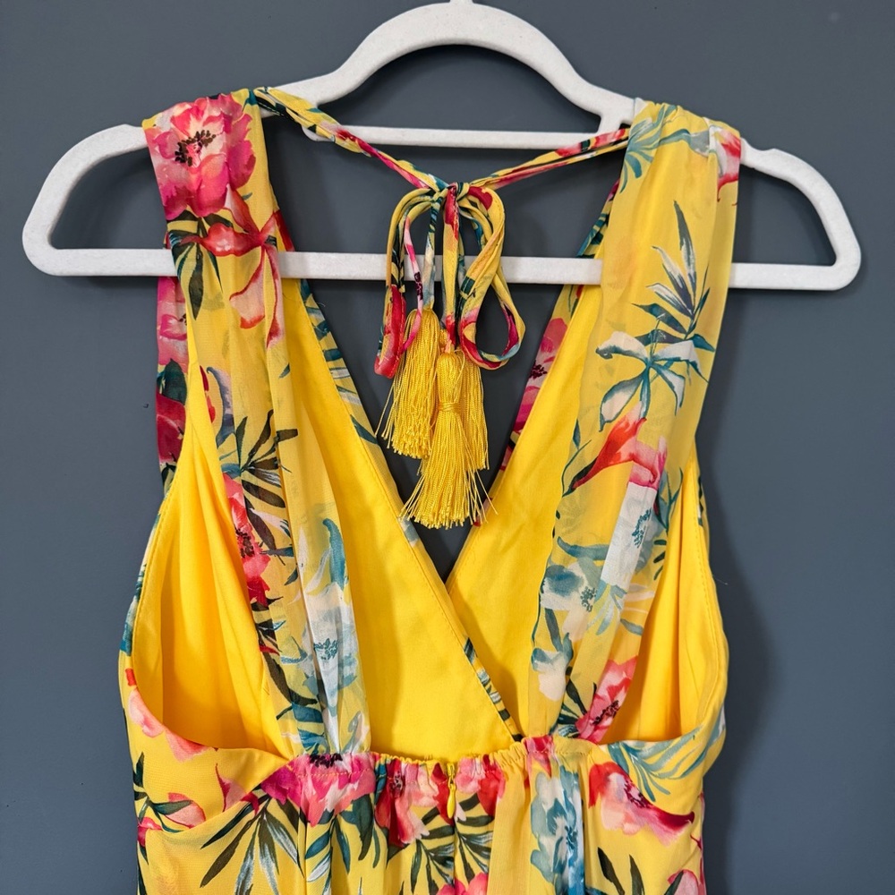 Lulu's Tropic Wonder Yellow Floral Midi Dress Womens Size Large - Picture 6 of 16